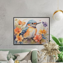 Charmante Waterverf Vogel Bloemen Vogelliefhebbers