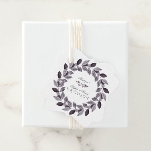 Charmante waterverfinktbloemenkranz bruiloft bedankjes labels (In situ)