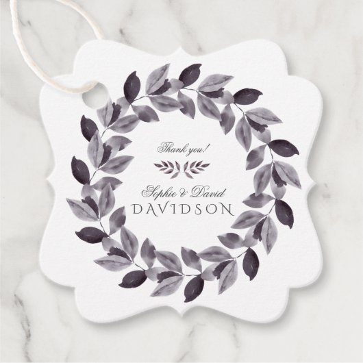 Charmante waterverfinktbloemenkranz bruiloft bedankjes labels (Voorkant)