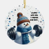 Charmante Weight Lifting Snowman Keramisch Ornament (Voorkant)