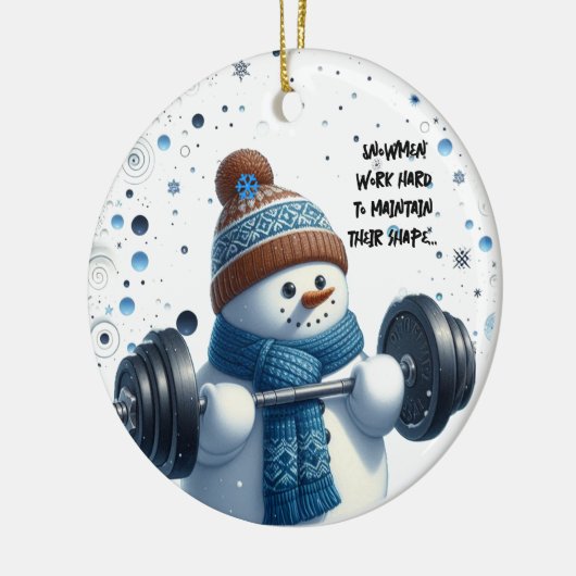 Charmante Weight Lifting Snowman Keramisch Ornament (Links)