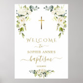 Charmante wilde witte rozen doop welkomstbord poster (Voorkant)