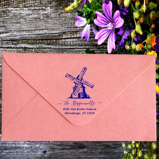 Charmante Windmill familienaam & retouradres Rubberstempel