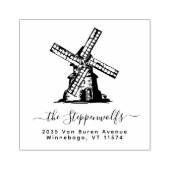 Charmante Windmill familienaam & retouradres Rubberstempel (Afrduk)