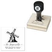 Charmante Windmill familienaam & retouradres Rubberstempel (Gestempeld)