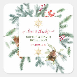 Charmante Winter Kerst Dennenkegels Bessen Vierkante Sticker