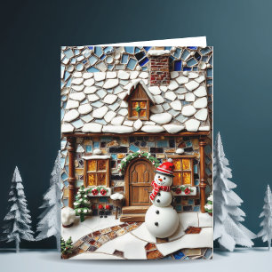 Charmante Winter Mozaïek Scene Kerstmis Kaart