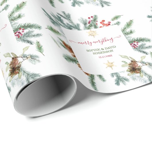 Charmante winter vakantie dennen kegels bessen Ker Cadeaupapier (Rol Hoek)