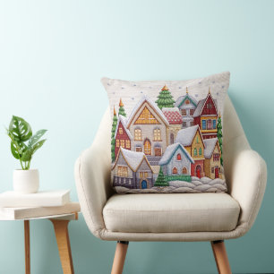 Charmante Winter Village borduurwerk Sierkussen