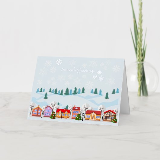 Charmante Winter Village Folie Vakantie Kaart (Voorkant)