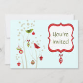 Charmante Winter Vogels Kerstmis Uitnodiging (Voorkant)