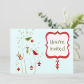 Charmante Winter Vogels Kerstmis Uitnodiging (Staand voorkant)