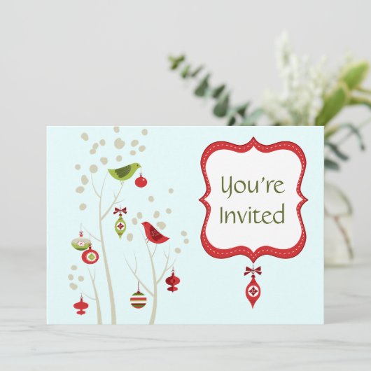 Charmante Winter Vogels Kerstmis Uitnodiging (Staand voorkant)