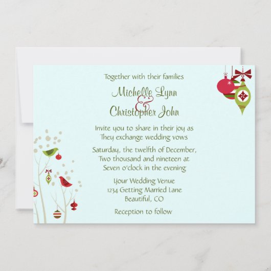 Charmante Winter Vogels Kerstmis Uitnodiging (Achterkant)