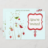 Charmante Winter Vogels Kerstmis Uitnodiging (Voorkant / Achterkant)