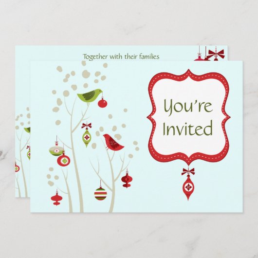 Charmante Winter Vogels Kerstmis Uitnodiging (Voorkant / Achterkant)