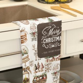 Charmante winterscène met vogels en geschenken theedoek