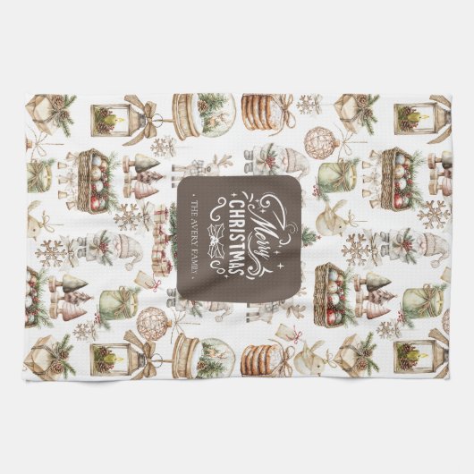 Charmante winterscène met vogels en geschenken theedoek (Horizontaal)