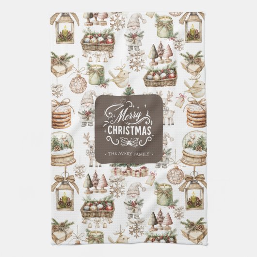 Charmante winterscène met vogels en geschenken theedoek (Verticaal)