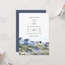 Charmante witgekalkte kusthuizen Beach Wedding Kaart