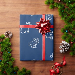 Charmante witte Cartoon Dino's op Navy Blue Cadeaupapier