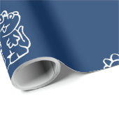 Charmante witte Cartoon Dino's op Navy Blue Cadeaupapier (Rol Hoek)