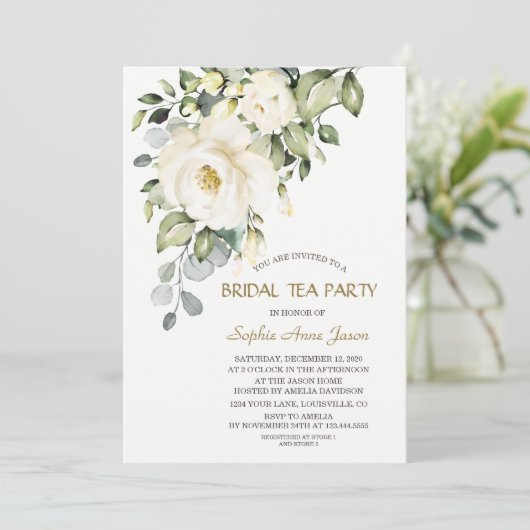 Charmante witte crème bloemen bruidstheepartij kaart (Staand voorkant)