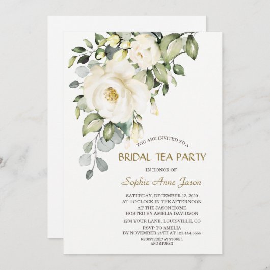 Charmante witte crème bloemen bruidstheepartij kaart (Voorkant / Achterkant)