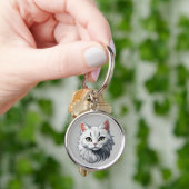 Charmante witte kat sleutelhanger (Hand)