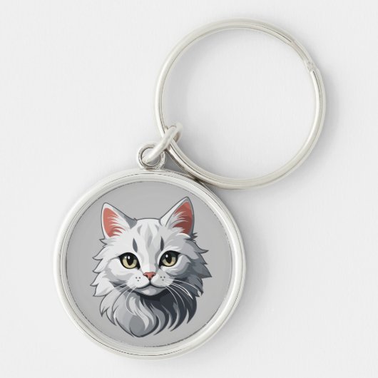 Charmante witte kat sleutelhanger (Voorkant)