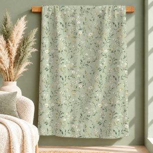 Charmante Witte Madelief Stof Groen Boho Vloerklee Sherpa Deken