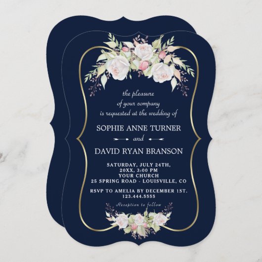 charmante witte roze rozen marinebruistoebindmidde kaart (Voorkant / Achterkant)