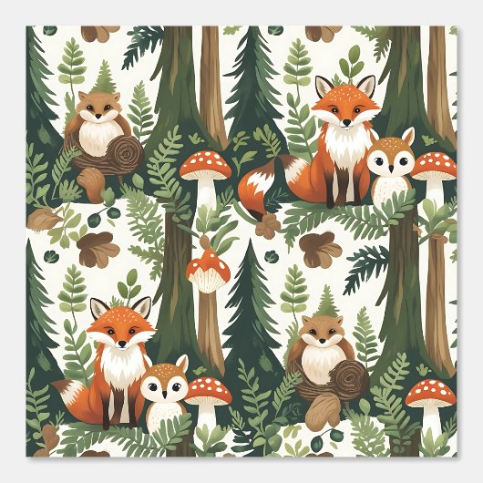 Charmante Woodland Creatures Forest Fox & Uil Behang (Voorkant)