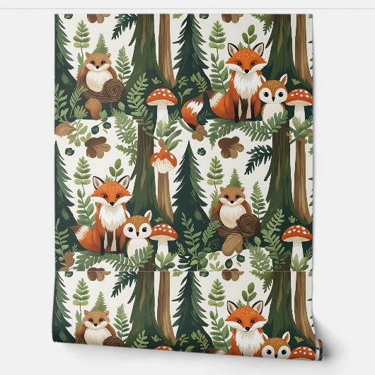 Charmante Woodland Creatures Forest Fox & Uil Behang (Afrollen)