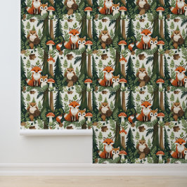 Charmante Woodland Creatures Forest Fox & Uil Behang