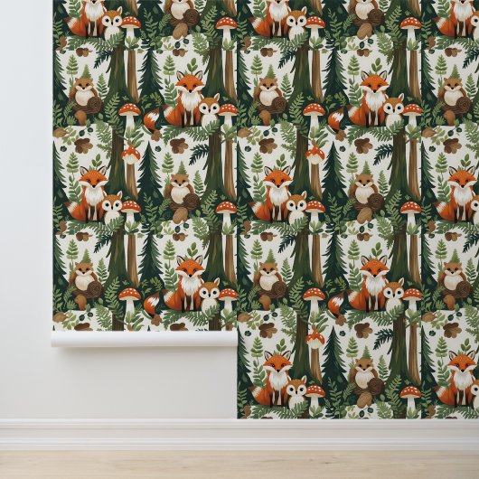 Charmante Woodland Creatures Forest Fox & Uil Behang (Applicatie)