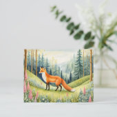 Charmante Woodland Fox in een bloeiend bos Briefkaart (Staand voorkant)