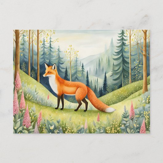 Charmante Woodland Fox in een bloeiend bos Briefkaart (Voorkant)