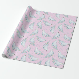 Charmante zeehond Ocean Animals in Pastel Pink Cadeaupapier