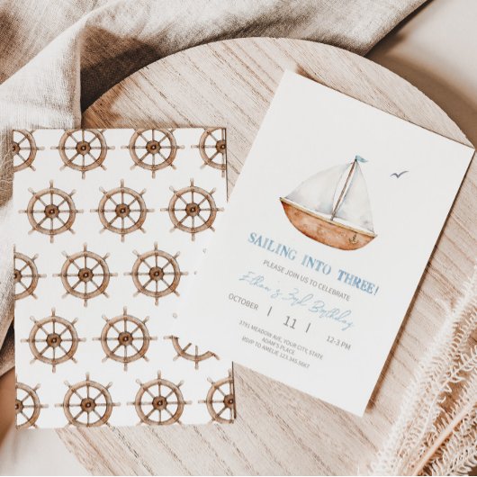Charmante zeilboot 3e verjaardag Party uitnodiging