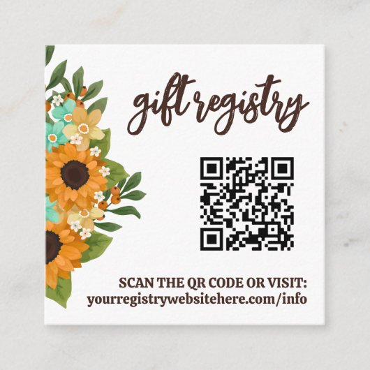 Charmante Zonnebloemen QR Code Cadeau Registratie  Informatiekaartje (Voorkant)