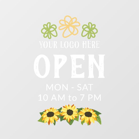 Charmante Zonnebloemen Uw Logo Openingstijden Raamsticker (Vel)