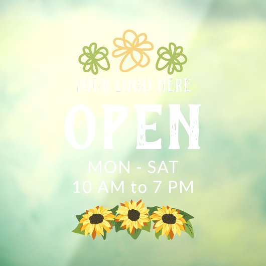Charmante Zonnebloemen Uw Logo Openingstijden Raamsticker (Vel 3)