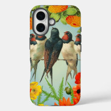 Charmante Zwaluwen en Bloemen iPhone Case"