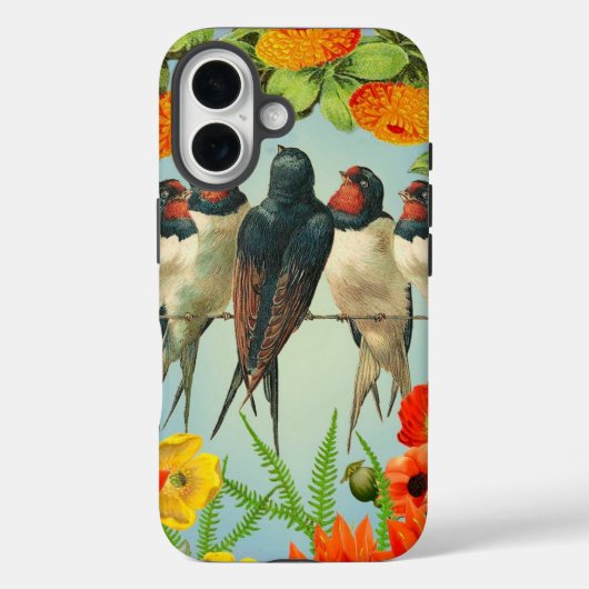 Charmante Zwaluwen en Bloemen iPhone Case" Case-Mate iPhone Case (Achterkant)