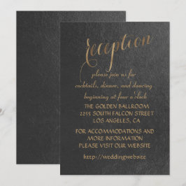 Charmante zwarte huwelijksreceptie met goud folie kaart