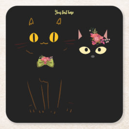 Charmante zwarte katten gele ogen kartonnen onderzetters