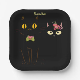 Charmante zwarte katten gele ogen papieren bordje