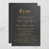 Charmante zwarte trouwuitnodiging met goud folie kaart (Voorkant / Achterkant)