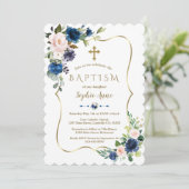 Charme Blush Klassieke Blauwe Bloemen Gouden Meisj Kaart (Staand voorkant)